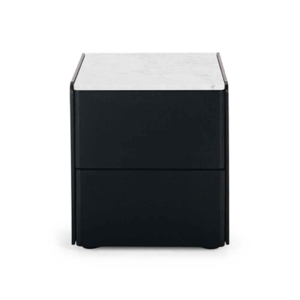 Cube Black Oak Side Table 2drw (Marble Top)