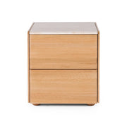 Cube Natural Oak Side Table 2drw (Travertine Top)