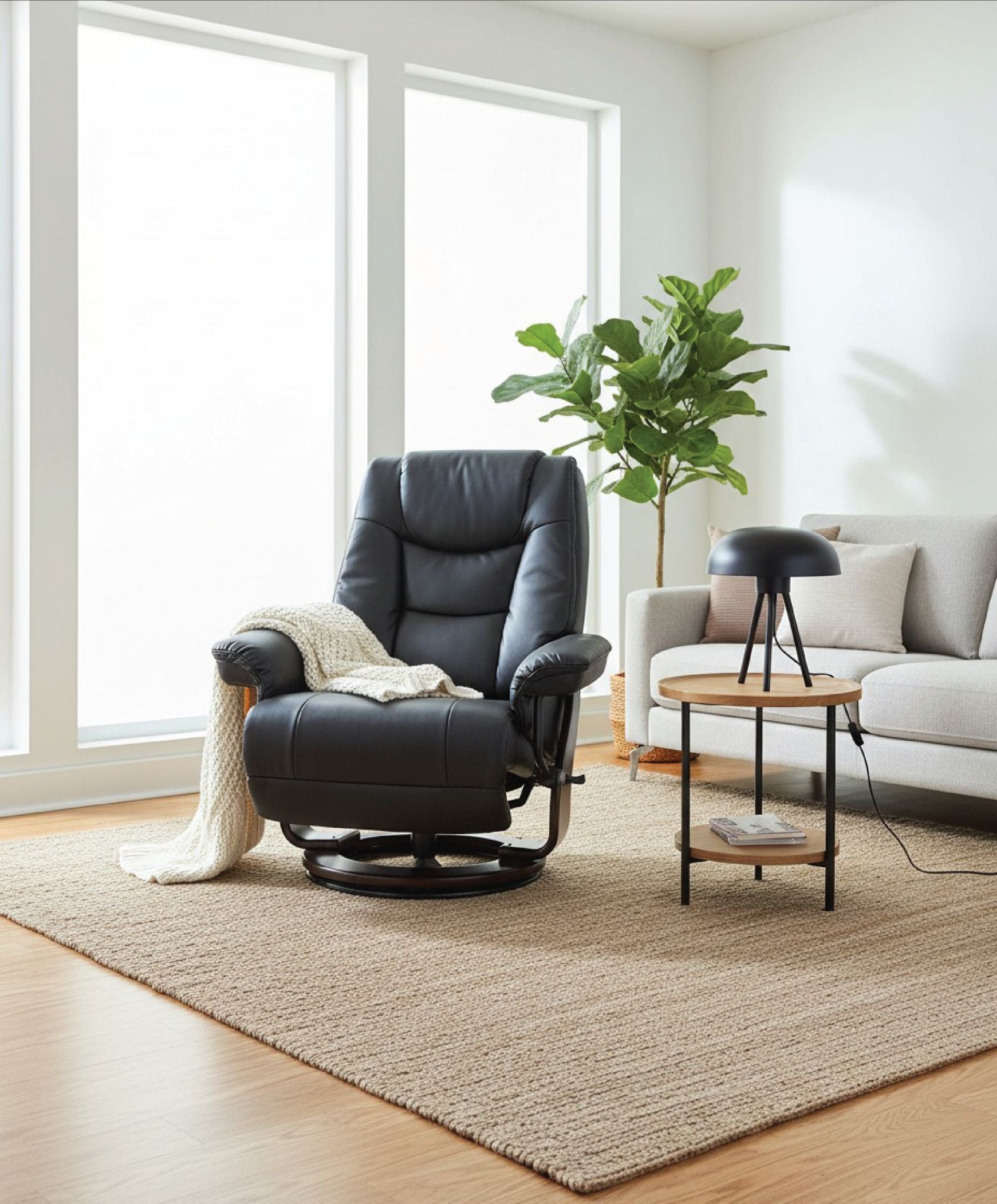 Cavindish Chair & Footstool Black (PU)