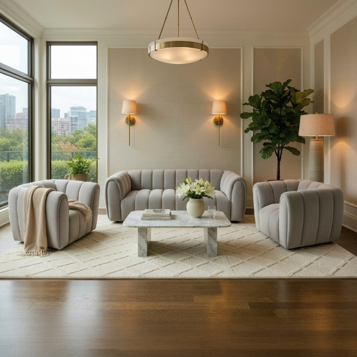 Seacliff 3+1+1 — Ribbed Sofa Set