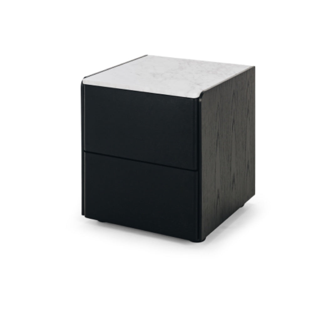 Cube Black Oak Side Table 2drw (Marble Top)