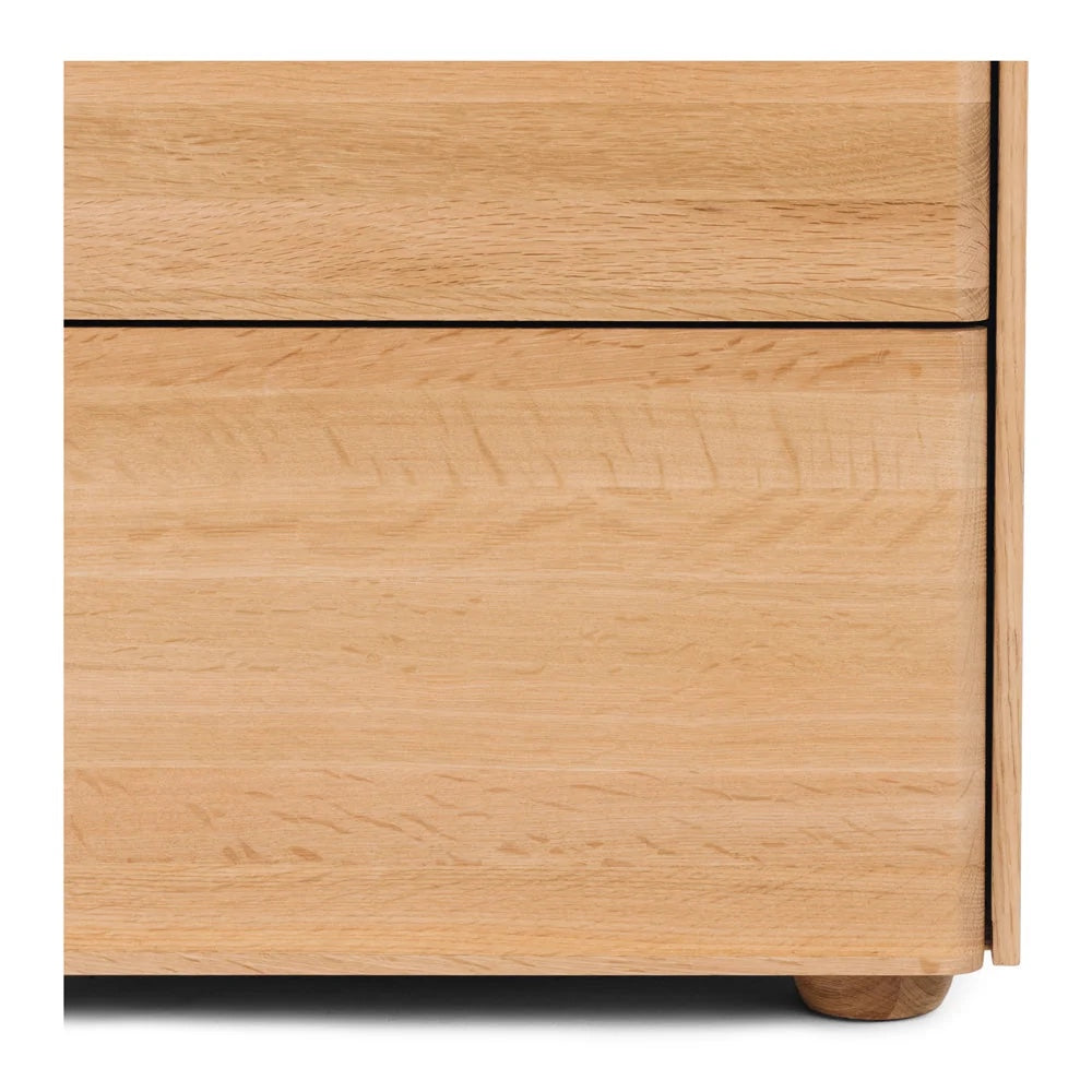 Cube Natural Oak Side Table 2drw (Travertine Top)