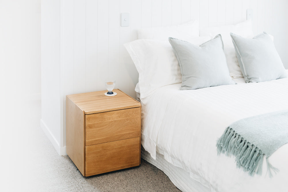 Cube Natural Oak Side Table 2drw (Oak Top)